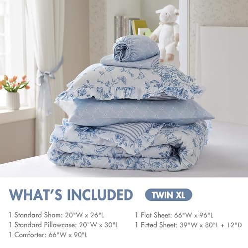 Madison Park Essentials Blue Floral Comforter Set Twin XL 5-Piece Bedding