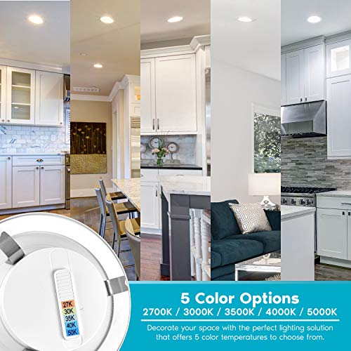 6 Pack 4 Inch Dimmable LED Recessed Can Lights with 5 Color Temperatures - 10W 750 Lumens