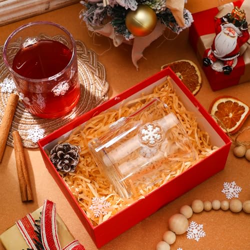 Bokon 14 oz Snowflake Glass Cups - 2 Pack Clear Snowflake Drinking Glasses