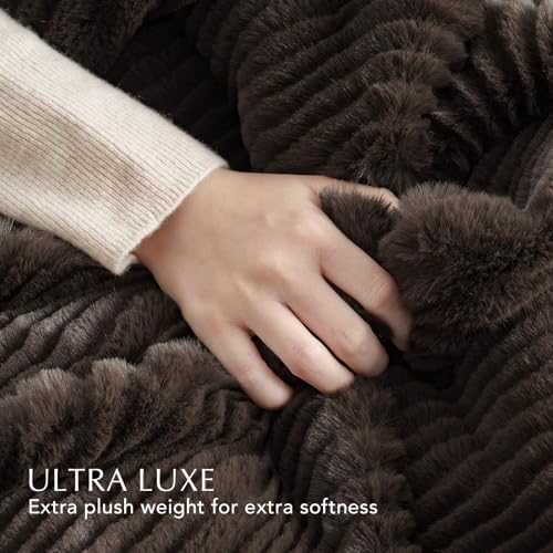 EverGrace Faux Rabbit Fur Throw Blanket 60x80 Dark Brown Cozy Home Decor