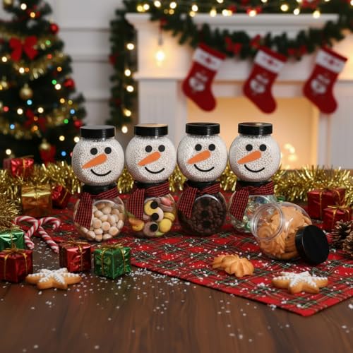 Jingmore 48 Pcs Christmas Snowman Candy Jars with Lids - Red Black Plaid (48 Count, 8 oz Each)