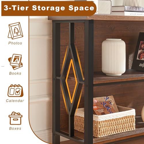 HOMISSUE Rustic 3-Tier Small Bookshelf - Industrial Wood Bookcase for Living Room & Office