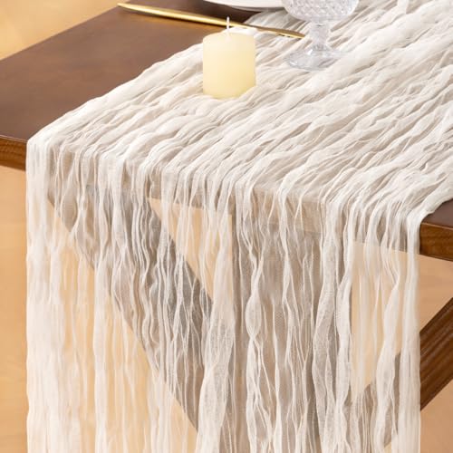 Ivory 10ft Gauze Cheesecloth Table Runner - 3pc Set for Wedding, Baby Shower & Events