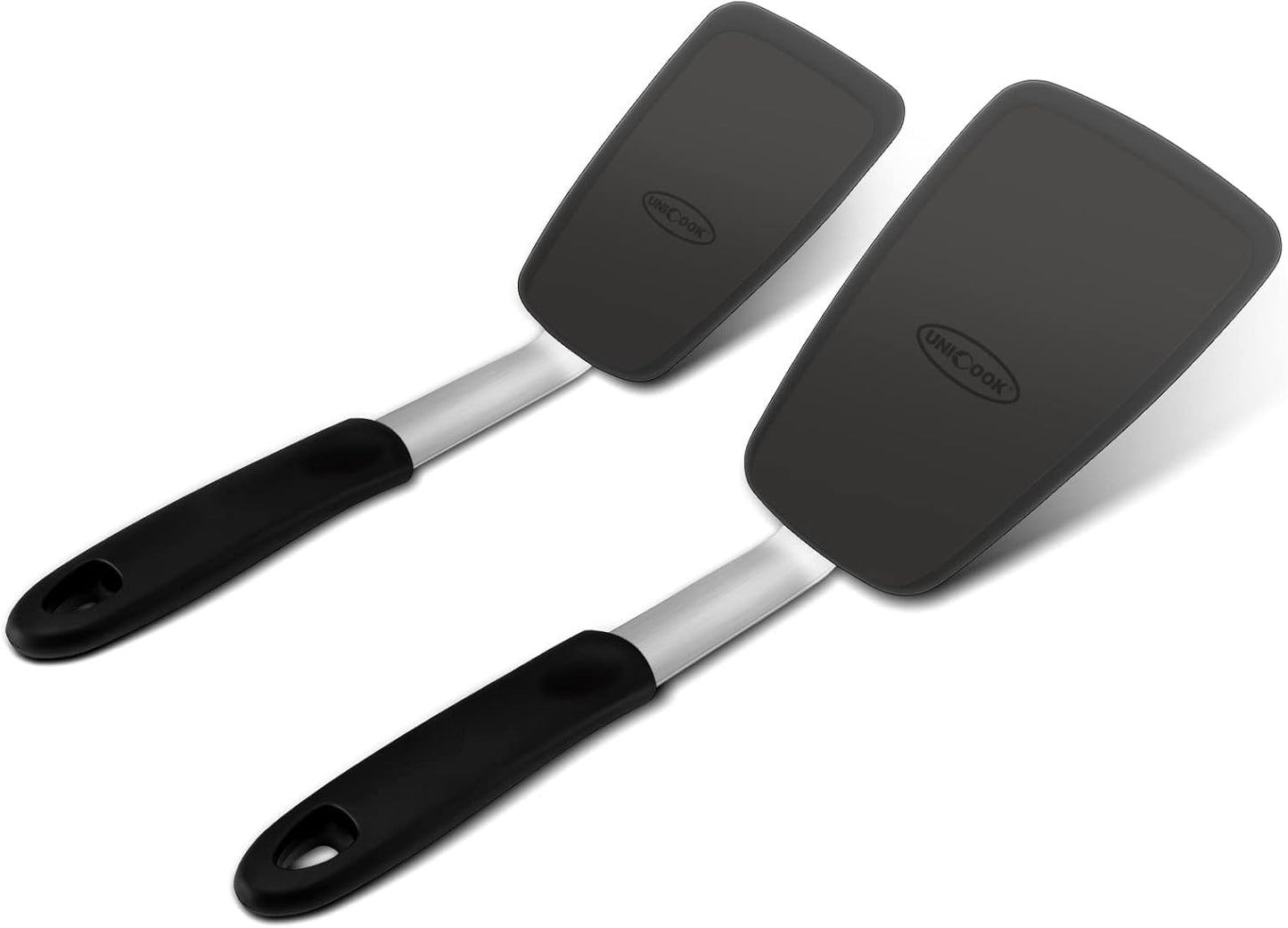 Unicook Silicone Spatula Set - 600°F Heat Resistant Turners for Flipping Eggs, Burgers & More | Black