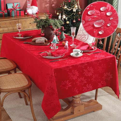 SASTYBALE Christmas Rectangular Tablecloth Red 120" x 60" - Festive Jacquard Holiday Decor