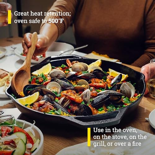 14 Inch Pre-Seasoned Cast Iron Skillet - Heavy Duty Nonstick Frying Pan