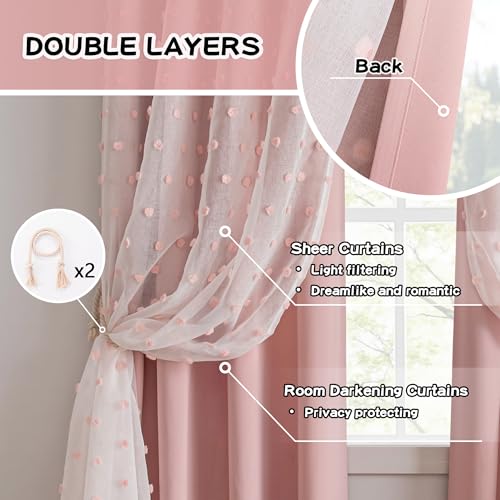 Pink Girls Blackout Curtains 52"W x 84"L Set of 2 - Kids Bedroom Window Drapes