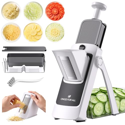Mandoline Slicer for Kitchen Food Prep - Gray + White Adjustable Thickness