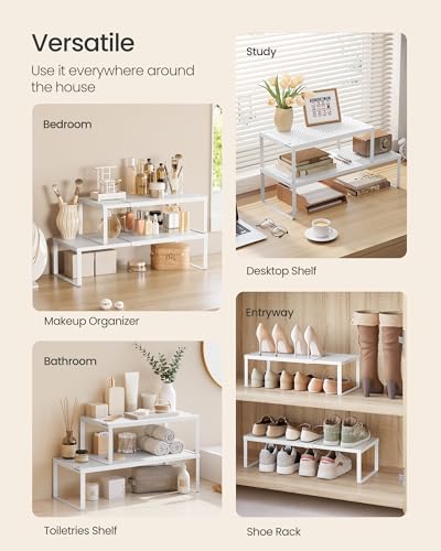 Matte White Expandable Spice Rack Set of 2 - Kitchen Countertop & Cabinet Storage