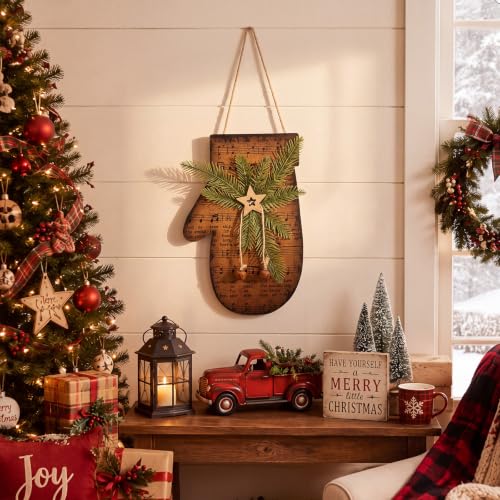 Novabright Christmas Wooden Mitten Door Decoration with Music Notes