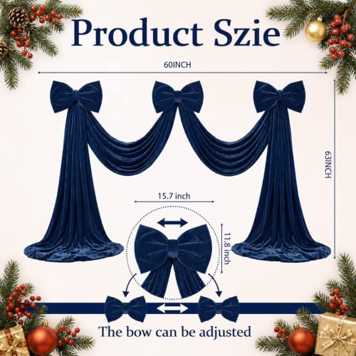 Riceshoot Navy Blue Velvet Bow Garlands - 15.8ft Christmas Mantel Garland with 3 Large Bows