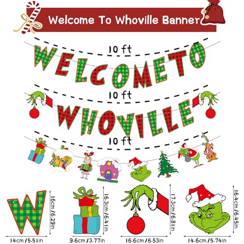 Welcome to Whoville Red and Green Christmas Banner - Merry Christmas Party Decorations, Whoville Sign, Xmas Decor