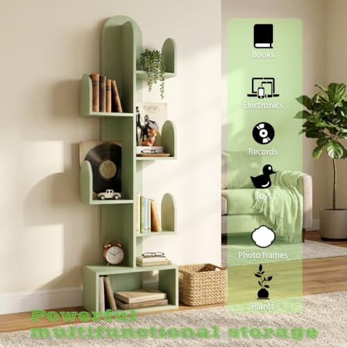 Cactus Tree Bookshelf with 5 Tiers - Green Wooden Storage Rack for Books and Decor