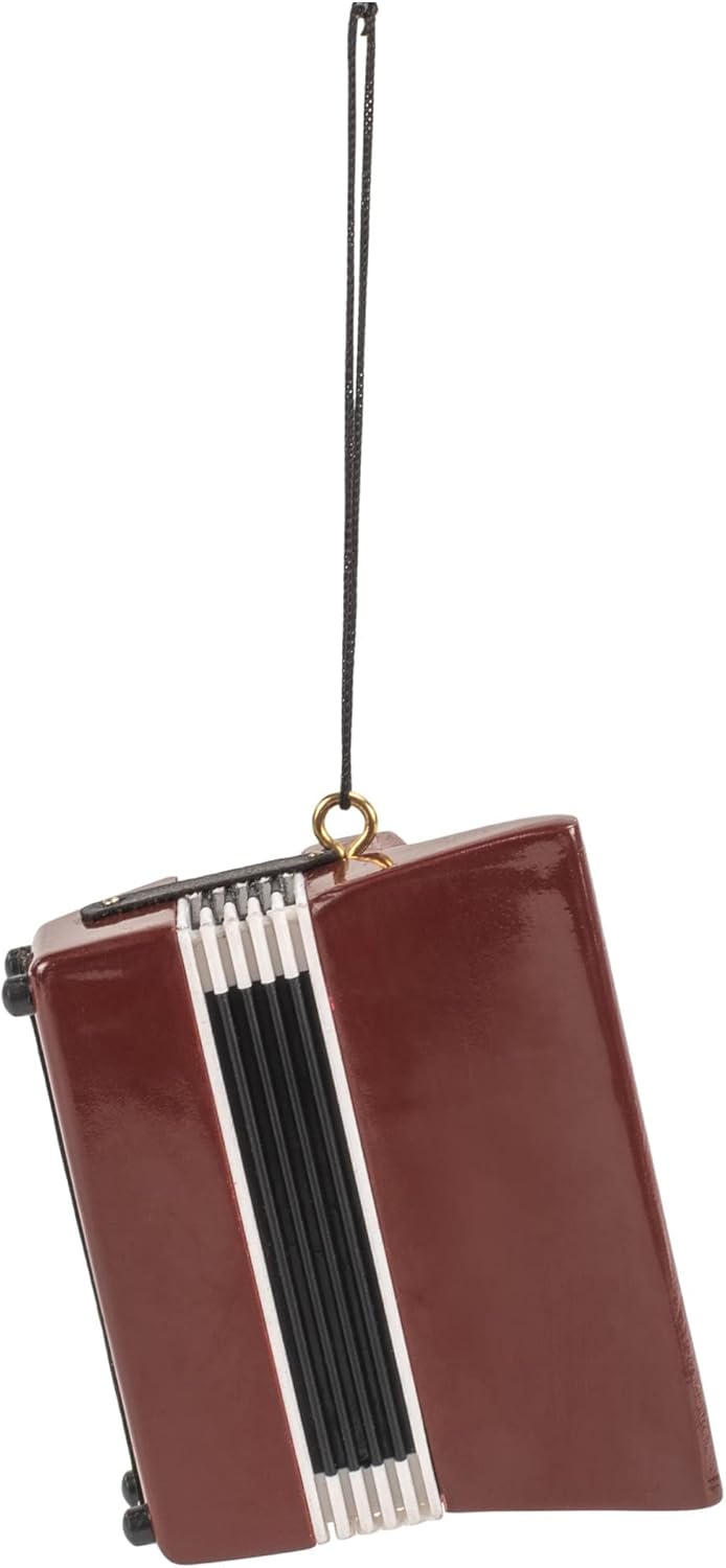Burgundy Wood Accordion Ornament - 2.8" Decorative Gift for Music Lovers