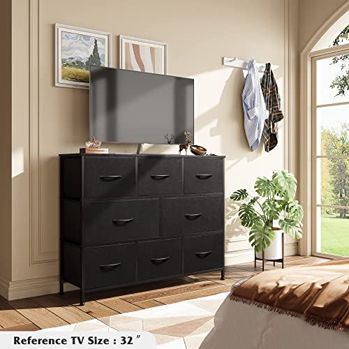 Large Charcoal Black 8-Drawer Wide Dresser for Bedroom Storage - Modern Design Variation of Charcoal Black / Large 8 Drawers