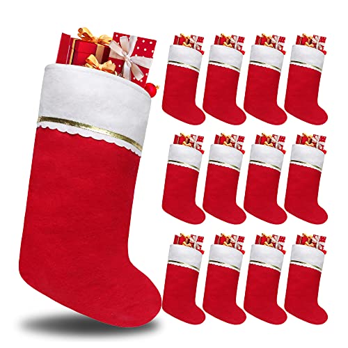 12 Pack Felt Christmas Stockings, 19 Inches Red and White Stockings