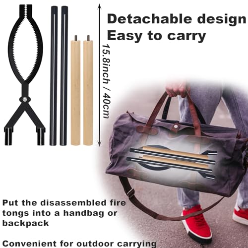 42-Inch Heavy-Duty Firewood Tongs - Black Portable Fire Pit Grabber