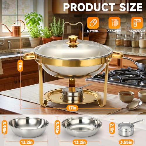Skaqwuan 6QT Golden Stainless Steel Chafing Dish Set, 2 Pack Buffets for Party Catering
