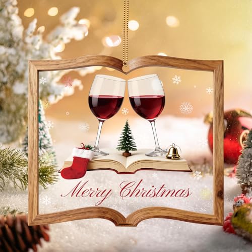 Zoacrn Book-Shaped Wine Cup Acrylic Christmas Ornament, 10cm, Personalized Clear Ornament