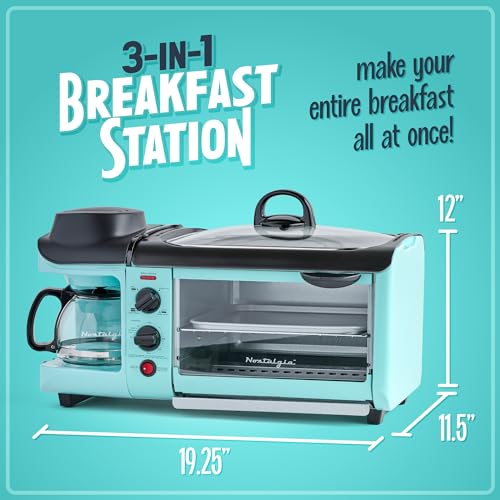 Aqua Nostalgia 3-in-1 Breakfast Station with Coffee Maker, Toaster & Griddle - Retro Style