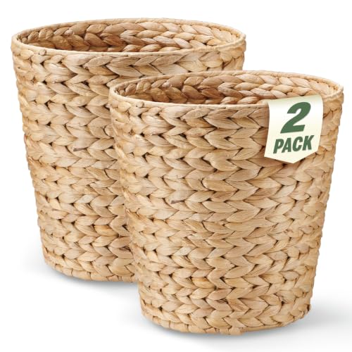 Natural Water Hyacinth Wicker Trash Can 3 Gallons - Decorative Waste Basket