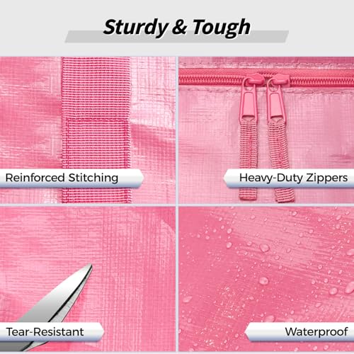 Ukeetap 8 Pack Extra Large Pink Clothes Storage Bins with Lids – 24 Gallon Moving & Organization Containers