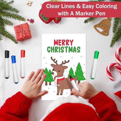 Kids Coloring Christmas Cards Set with Envelopes and Stickers - 6 Pack, Holiday DIY Holiday Crafts