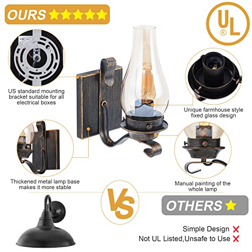 Yisuro Wall Sconces Sets of 2, Oil Rubbed Bronze Hardwired Sconce