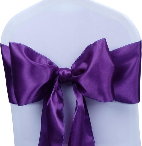 Babenest Satin Chair Sashes - Upgraded 30 Pcs Chair Ribbons & Bows for Weddings & Events | Purple