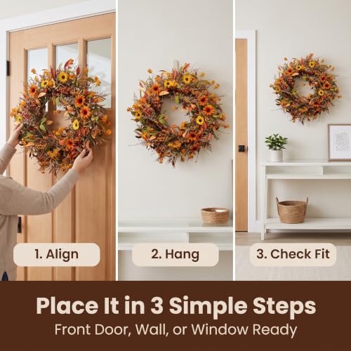 24 Inch Fall Wreath with Sunflowers Berries & Leaves - Autumn Harvest Door Decor