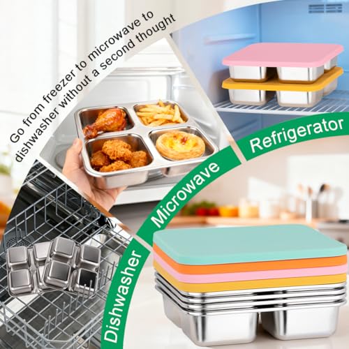 4 Pack Stainless Steel Snack Containers with Leak-Resistant Lids - Food-Grade Reusable Lunch Boxes