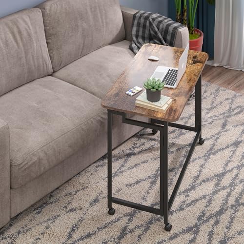 31.5-Inch Small Folding Mobile Computer Desk with Wheels - Rustic Brown & Black