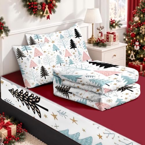 Nesker Pastel Christmas Tree Twin Zipper Bedding Set for Kids - 3 Pieces