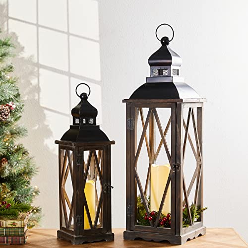 Diamond Black Farmhouse Lanterns Set of 2 Indoor Outdoor Candle Holders Large & Small