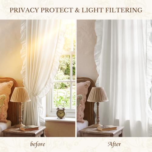 StangH White Ruffle Curtains 52x84 Inches Pack of 2 Shabby Chic Style