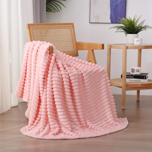 Linecooo Light Pink Fleece Throw Blanket 108x90in for Couch Sofa Living Room