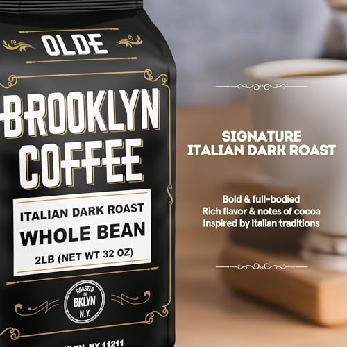 Olde Brooklyn Coffee Italian Dark Roast Whole Bean 32oz – Strong & Fresh NYC Roast