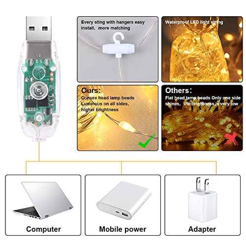 Vicloon Fairy Curtain Lights, Warm White LED 8 Mode 9.8x9.8Ft Waterproof Curtain String Lights for Indoor/Outdoor, Powered by USB with Remote Control