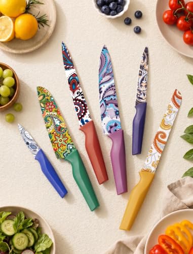 Astercook Paisley Pattern Kitchen Knife Set with Cover - 12-Piece