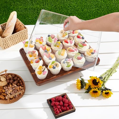Rectangular Acacia Wood Cake Stand with Lid - 17 x 13 Inches, 2-in-1 Serving & Display