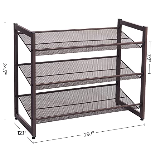 Metal Shoe Rack Organizer - 3-Tier Adjustable Capacity for 9-12 Pairs