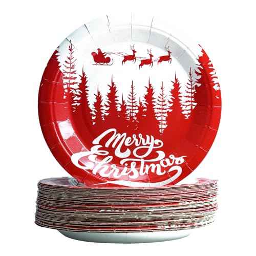 NUMONE Merry Christmas Plates, 50pcs-7inch Tree Holiday Paper Plates Party Supplies Disposable Dinnerware for Christmas Holiday Celebration