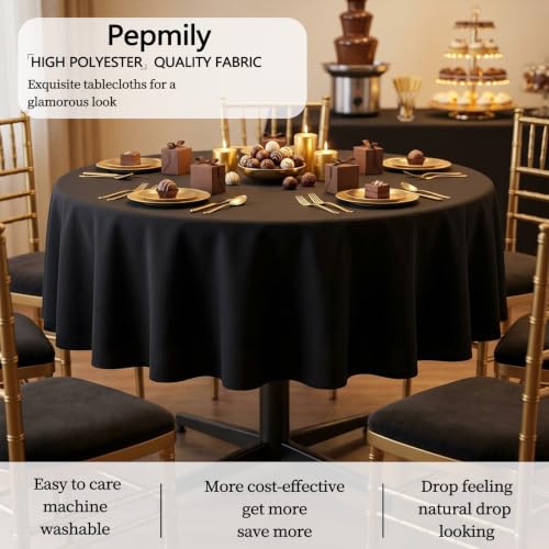 Black Round Tablecloth 90 Inch for 36-72 Inch Tables | 8 Pack, Reusable