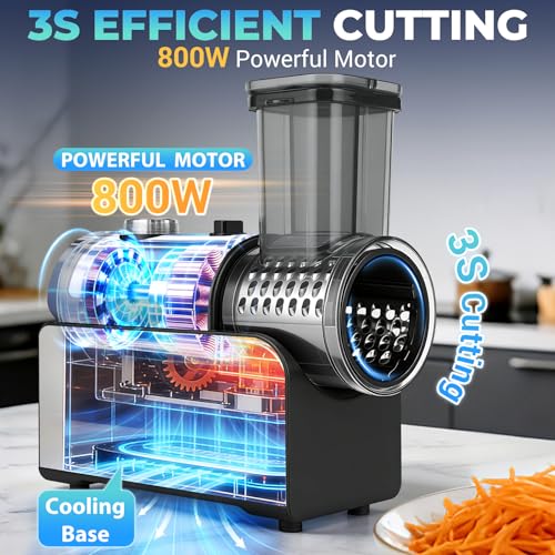 Electric Cheese Grater 5-in-1 Stainless Steel 800W with Black & Silver Finish