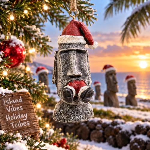 Funny Easter Island Santa Devouring Christmas Ornament - 3 Inch Resin Holiday Decor