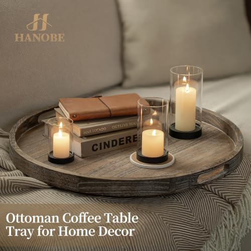 Hanobe 22-Inch Wooden Decorative Ottoman Tray with Handles for Living Room