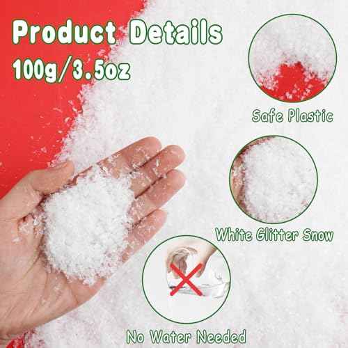 FOIMAS Artificial Snow,Christmas Fake Snow Powder Glitter Dry Snowflake for Christmas Village Craft Winter Decoration Party Supply,100g/3.6oz