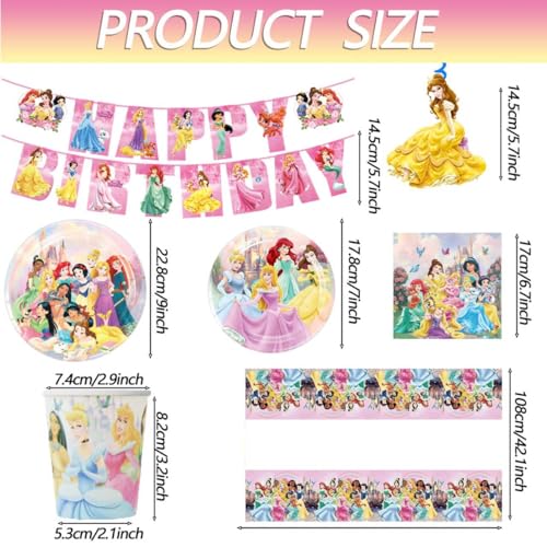Princess Birthday Party Set 88PCS - Plates, Cups, Napkins & Decor