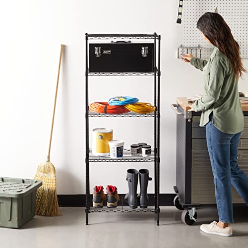 5-Shelf Steel Garage Storage Rack - Adjustable Black Warehouse Shelving Unit