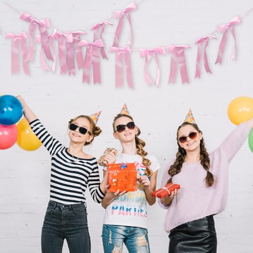 2 Strings Wedding Hanging Bow Pink Garland Bows Baby Shower Hanging Bows Pink Coquette Birthday Craft Bows Banner for Bridal Shower, Engagement, Wedding Decorations